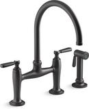 Two Handle Bridge Kitchen Faucet with Side Spray in Matte Black
