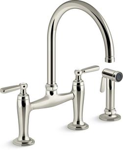 Two Handle Bridge Kitchen Faucet with Side Spray in Vibrant&reg; Polished Nickel