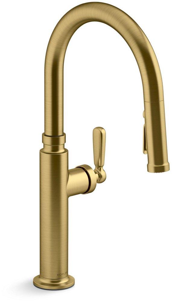 KOHLER Vibrant&reg; Brushed Moderne Brass Single Handle Pull Down Kitchen Faucet 