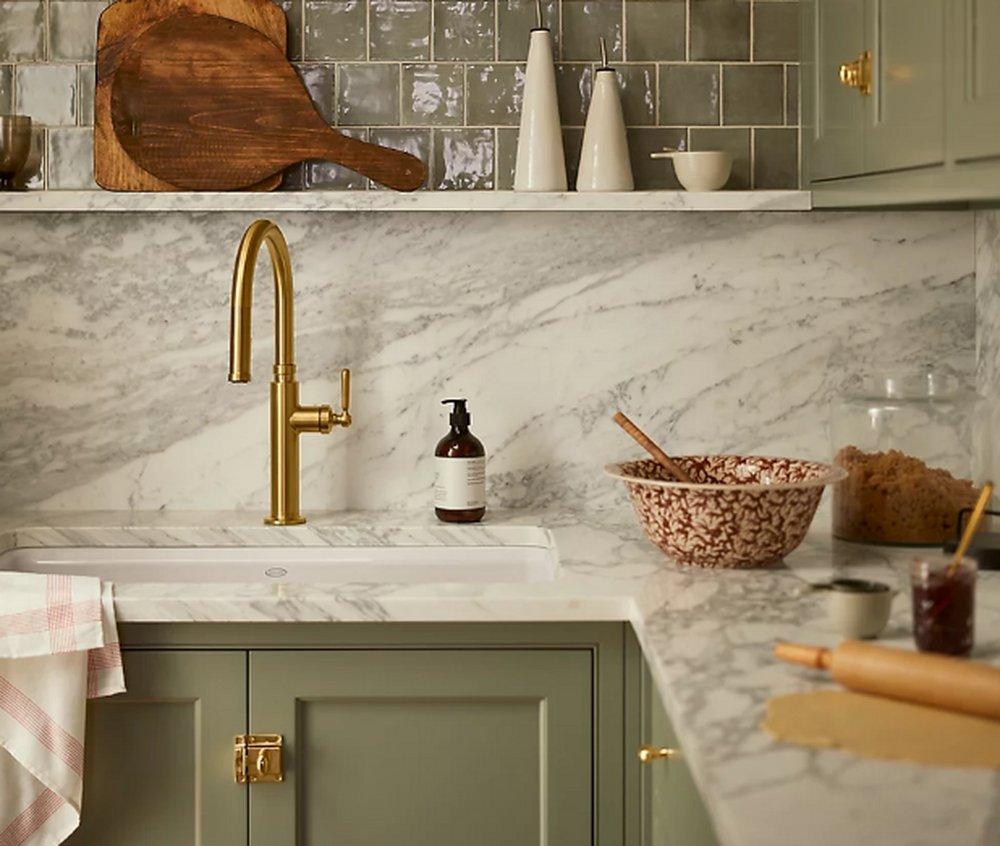 KOHLER Vibrant Brushed Moderne Brass Single Handle Pull Down Kitchen Faucet 