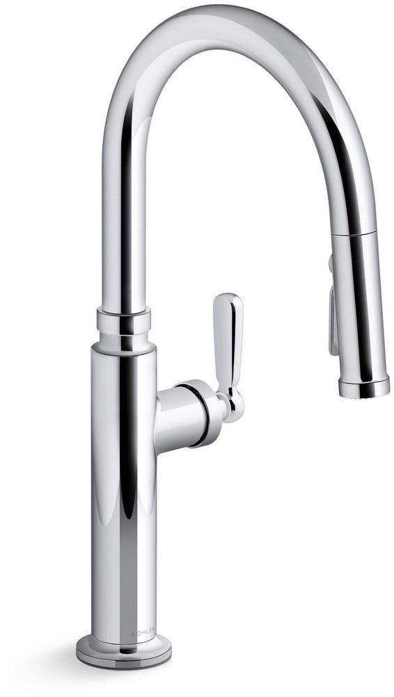 KOHLER Polished Chrome Single Handle Pull Down Kitchen Faucet 