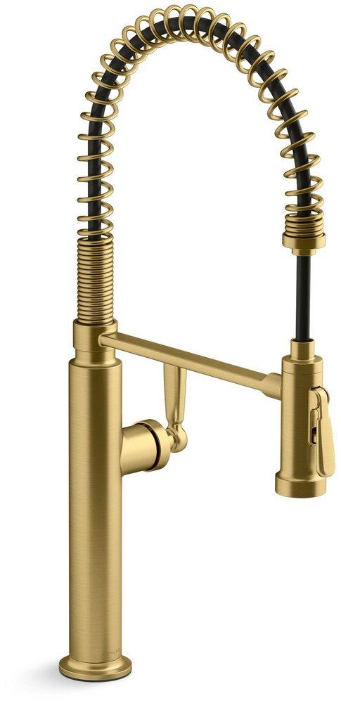KOHLER Vibrant&reg; Brushed Moderne Brass Single Handle Pre-Rinse Pull Down Kitchen Faucet 