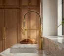 KOHLER Vibrant Brushed Moderne Brass Single Handle Pre-Rinse Pull Down Kitchen Faucet 