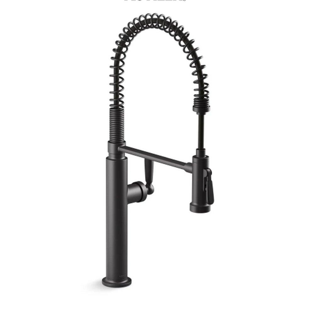 KOHLER Matte Black Single Handle Pre-Rinse Pull Down Kitchen Faucet 