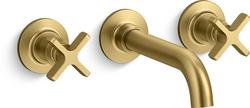 Two Handle Wall Mount Bathroom Sink Faucet in Vibrant&reg; Brushed Moderne Brass