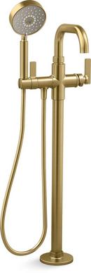 Single Handle Floor Mount Tub Filler with Hand Shower in Vibrant® Brushed Moderne Brass