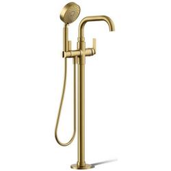 Single Handle Floor Mount Tub Filler with Hand Shower in Vibrant&reg; Brushed Moderne Brass