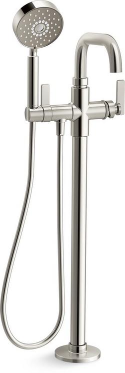 Single Handle Floor Mount Tub Filler with Hand Shower in Vibrant&reg; Polished Nickel