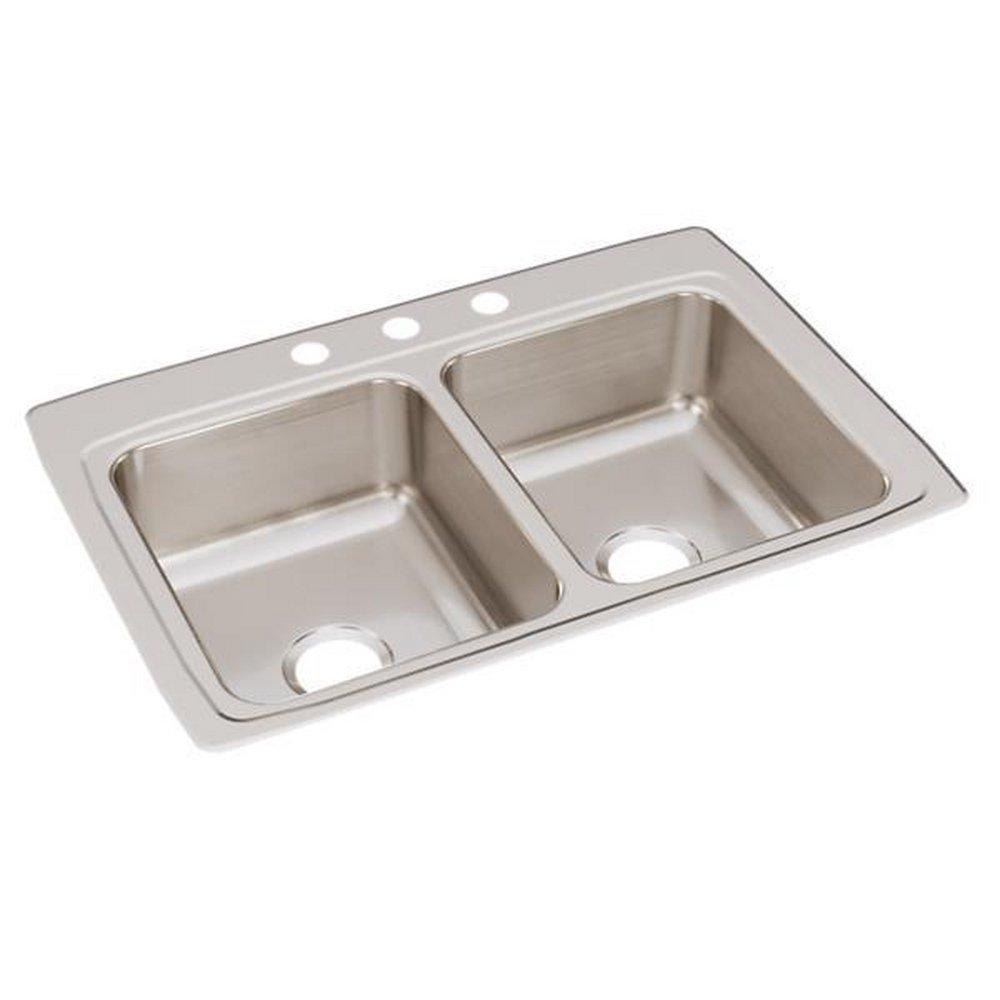 STAINLESS STEEL 33 X 22 X 8-1/8 3-HOLE EQUAL DOUBLE BOWL DROP-IN SINK 