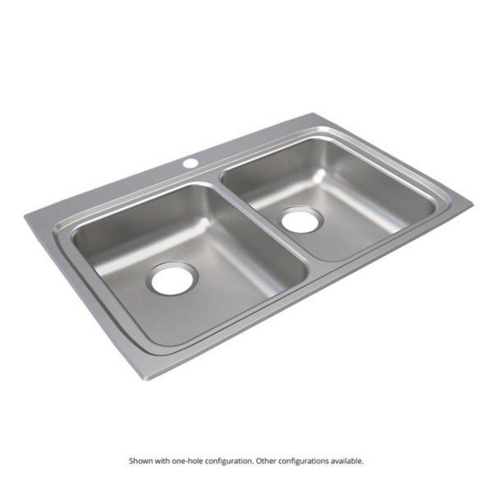 STAINLESS STEEL 33 X 22 X 5-1/2 3-HOLE EQUAL DOUBLE BOWL DROP-IN ADA SINK 