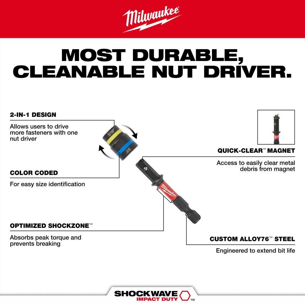 SHOCKWAVE IMPACT DUTY 5/16 AND 3/8 X 2-1/2 QUIK-CLEAR 2-IN-1 MAGNETIC NUT DRIVER 