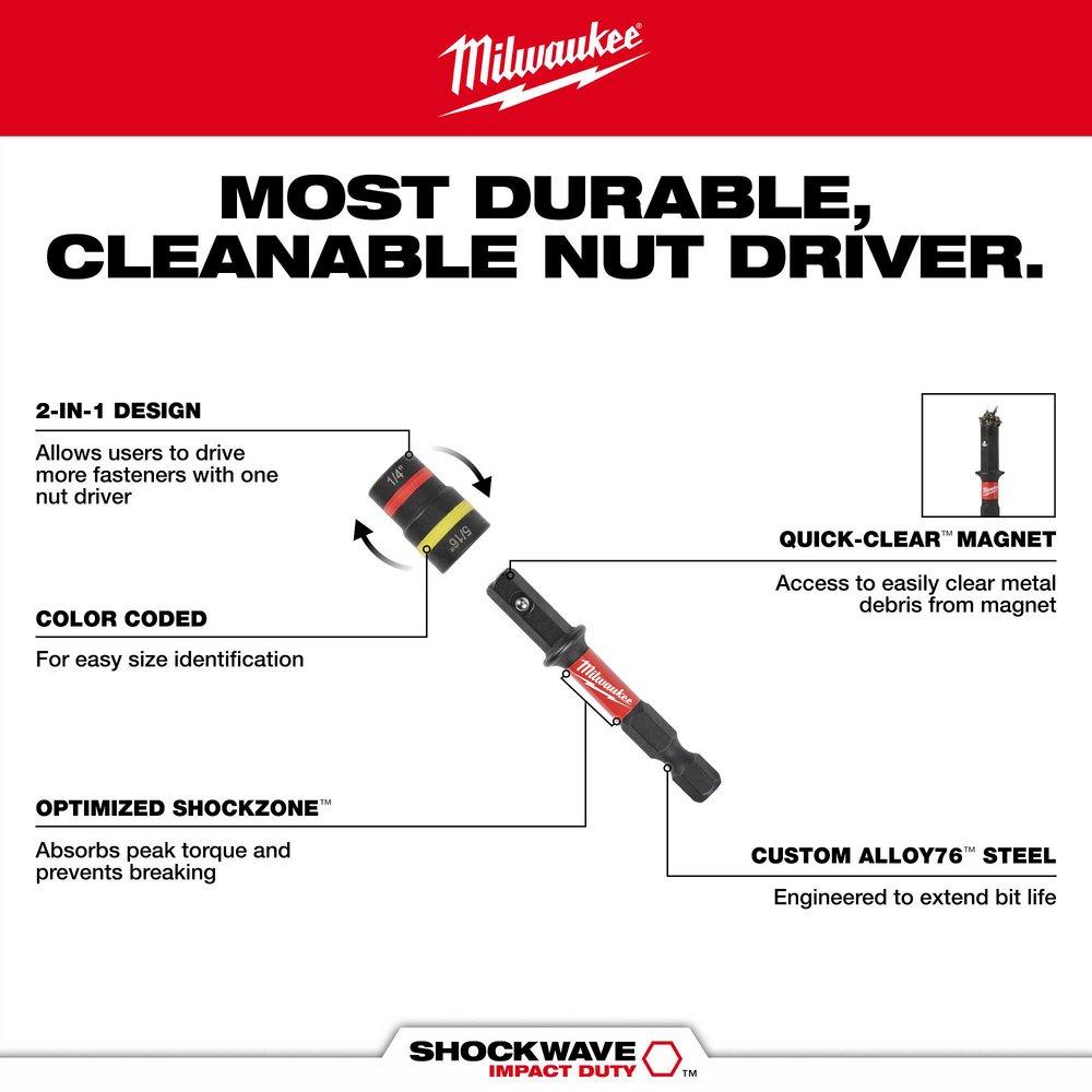 SHOCKWAVE IMPACT DUTY 1/4 AND 5/16 X 2-1/4 QUIK-CLEAR 2-IN-1 MAGNETIC NUT DRIVER BULK 25 