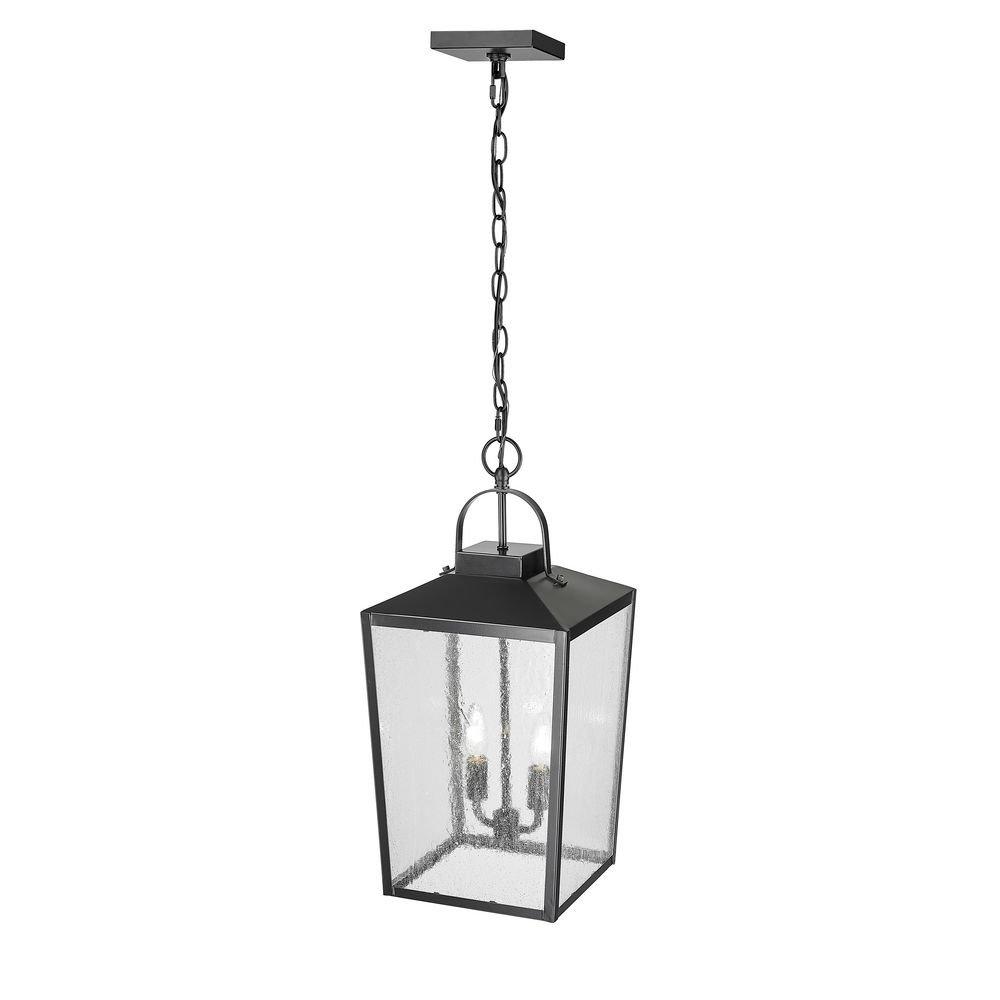 2-Light Outdoor Hanging Lantern in Powder Coated Black 