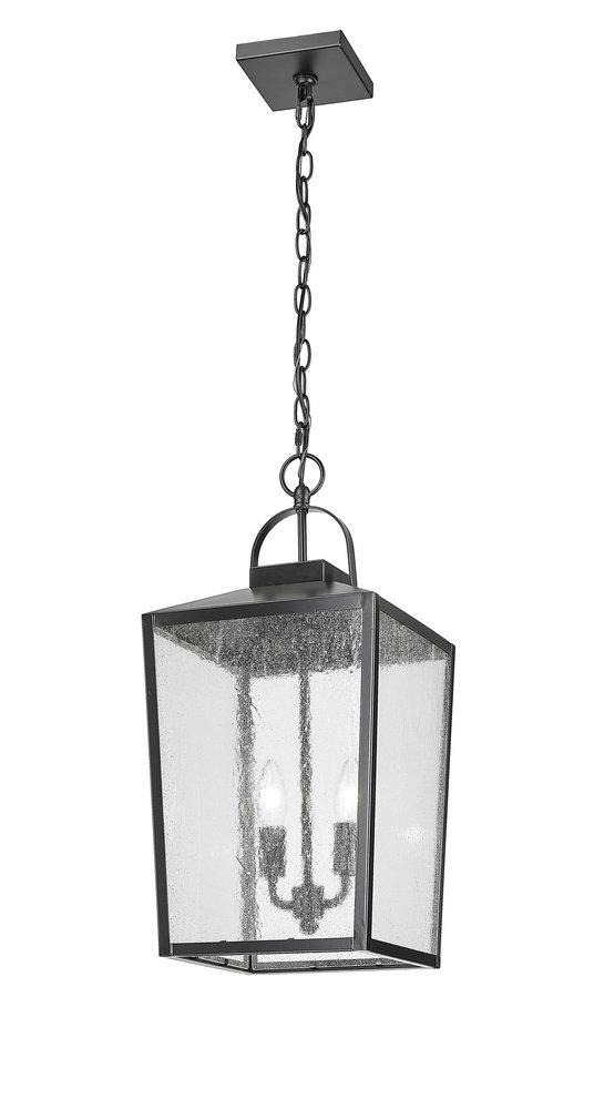 2-Light Outdoor Hanging Lantern in Powder Coated Black 