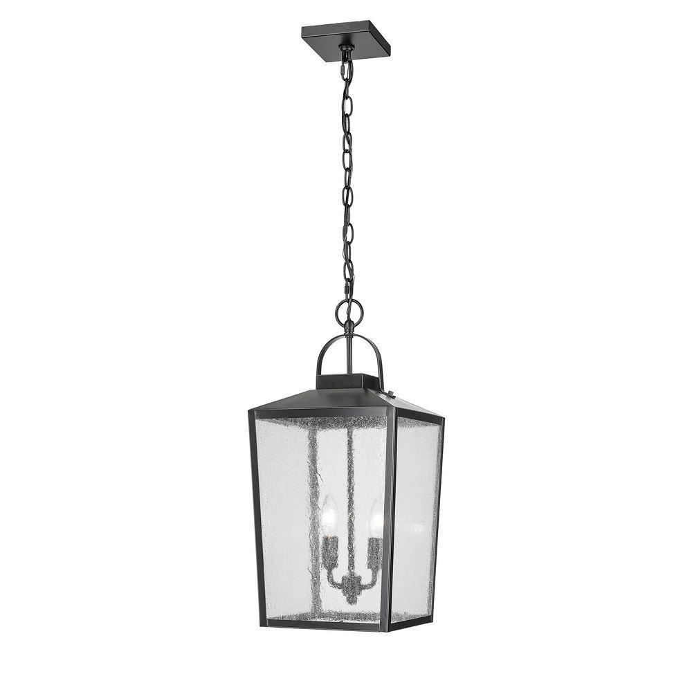 2-Light Outdoor Hanging Lantern in Powder Coated Black 