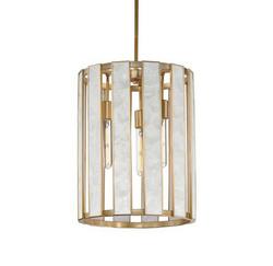 3-Light 15 in. Wide Pendant in Capiz and Natural Aged Brass