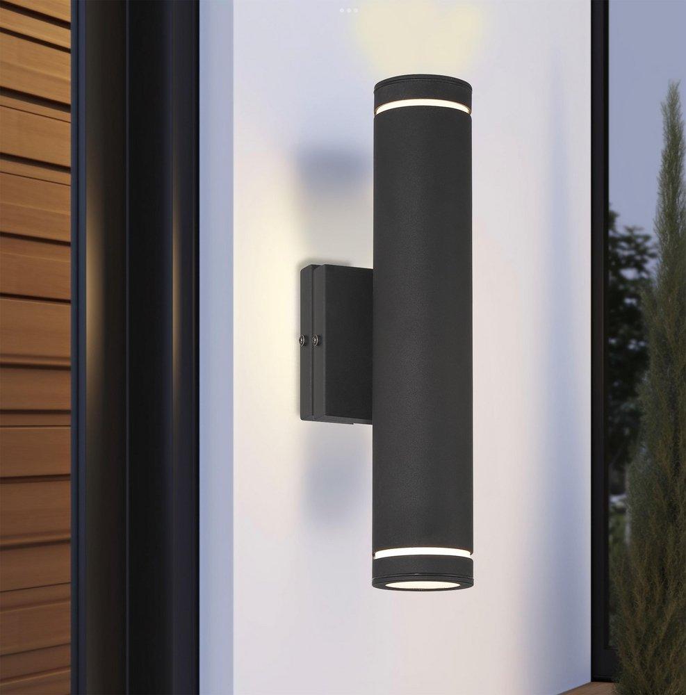 14 in. 2?Light LED Outdoor Wall Sconce in Sand Coal with Frosted Glass 