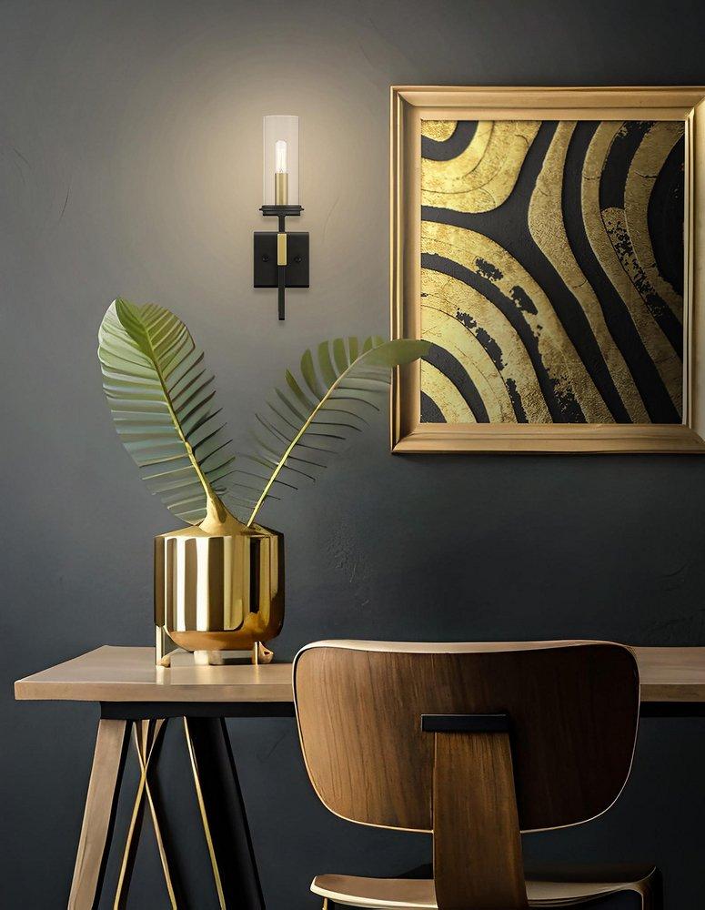 1-Light Wall Sconce in Sand Coal/Soft Brass 