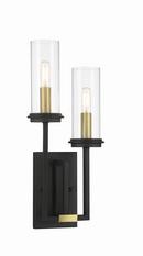 2 Light 19 in. Tall Indoor Wall Sconce in Sand Coal/Soft Brass 