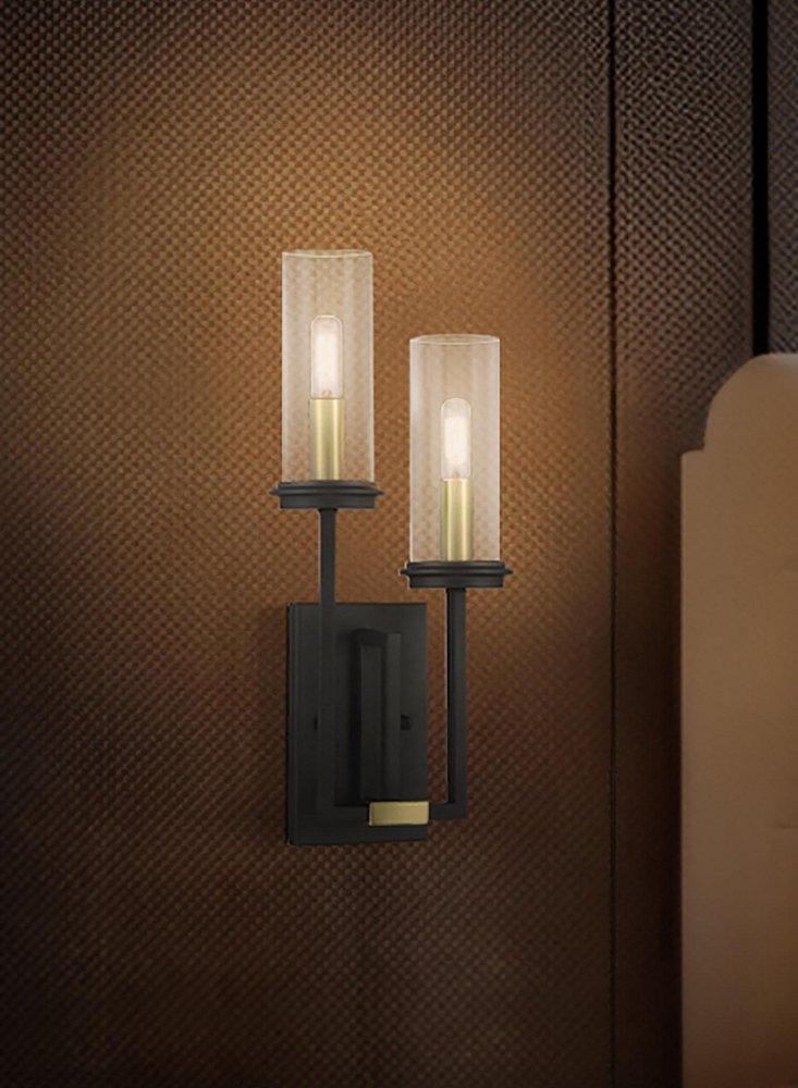 2 Light 19 in. Tall Indoor Wall Sconce in Sand Coal/Soft Brass 