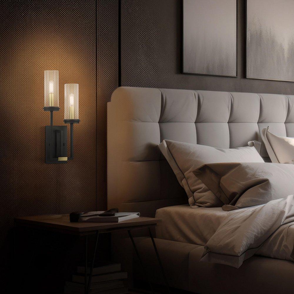 2 Light 19 in. Tall Indoor Wall Sconce in Sand Coal/Soft Brass 