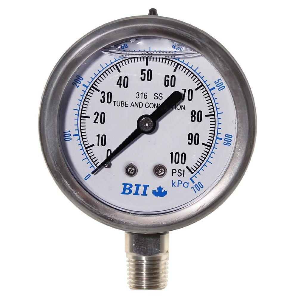 2-1/2" Face Stainless Steel General Purpose Lower Mount Pressure Gauge - 0-60PSI 