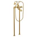 Two Handle Floor Mount Tub Filler with Hand Shower in Brushed Gold (Trim Only)