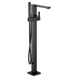 Single Handle Floor Mount Tub Filler with Hand Shower in Matte Black (Trim Only)