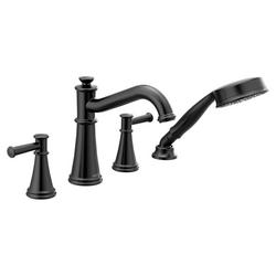 Two Handle Roman Tub Faucet with Hand Shower in Matte Black (Trim Only)