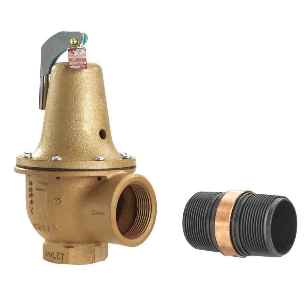 2 IN 740 IRON BOILER PRESSURE RELIEF VALVE 35 PSI EXPANDED OUTLETS DISCHARGE LINE FLOOD SENSOR INCLUDED 