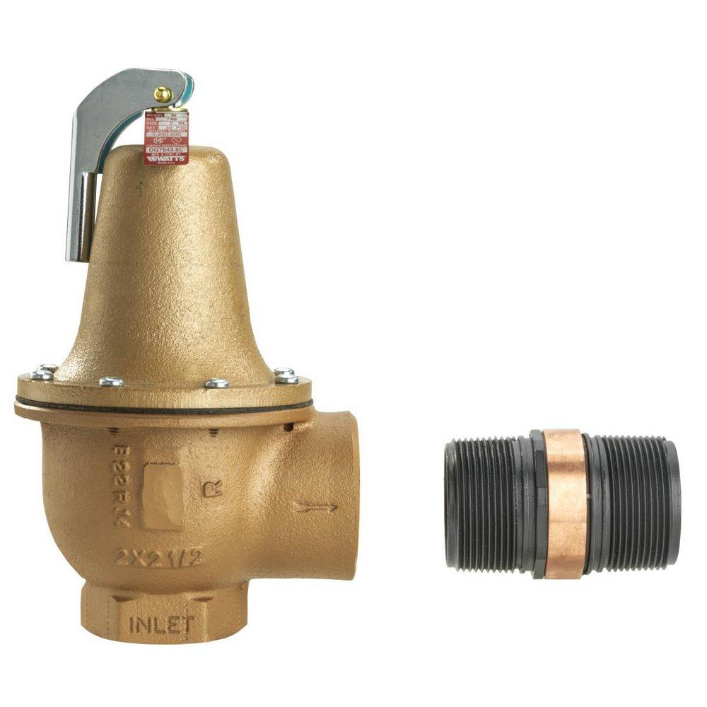 2 IN 740 IRON BOILER PRESSURE RELIEF VALVE 40 PSI EXPANDED OUTLETS DISCHARGE LINE FLOOD SENSOR INCLUDED 