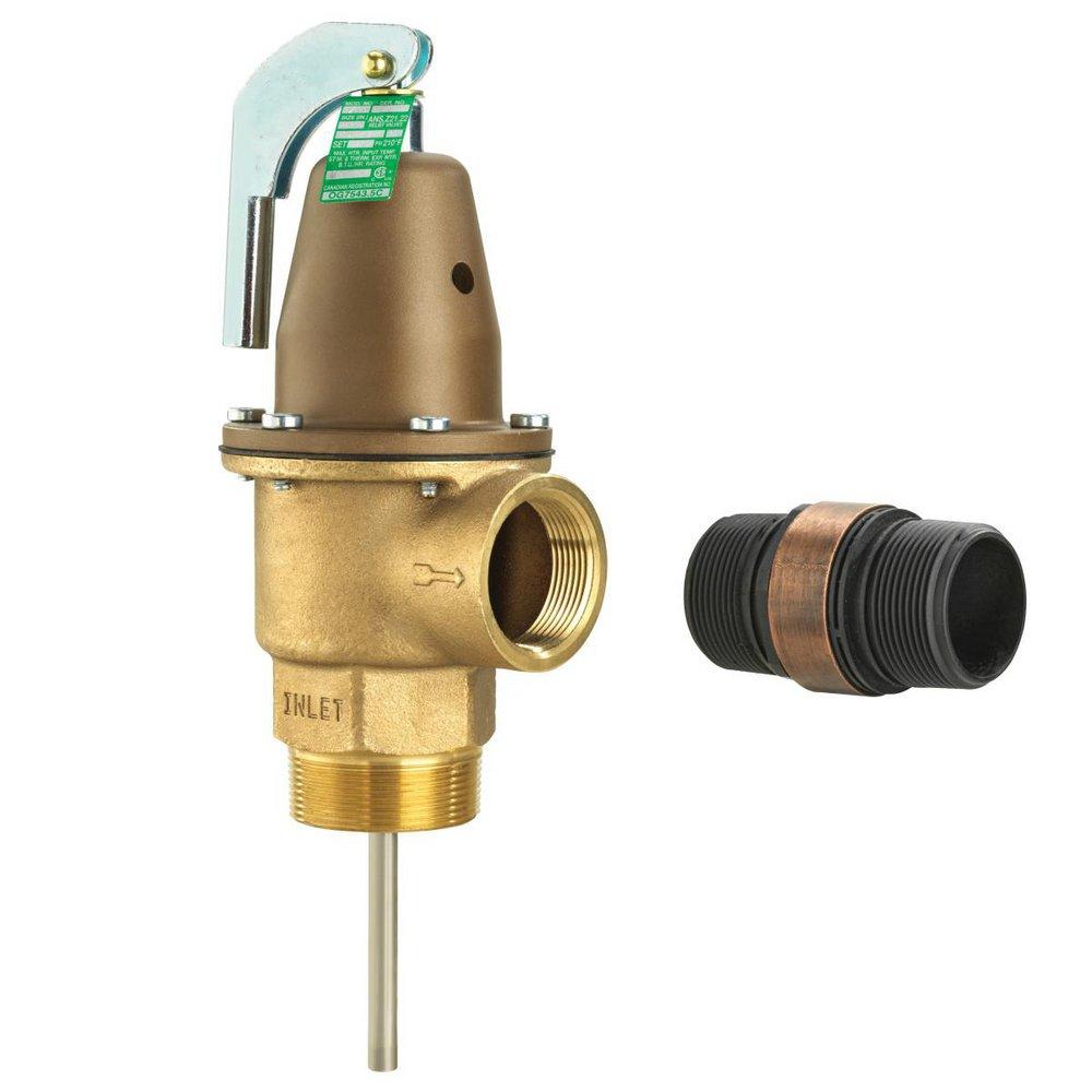2 IN LF342-3 LEAD FREE AUTOMATIC RESEATING TEMPERATURE AND PRESSURE RELIEF VALVE 150 PSI 210 DEGREE F 3 IN SS THERMOSTAT DISCHARGE LINE FLOOD SENSOR INCLUDED 