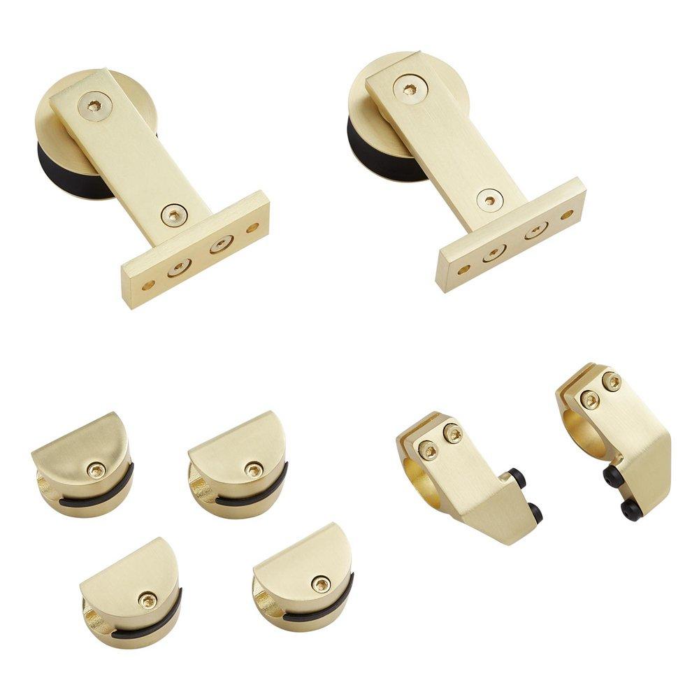 78 in. Single Roller Top-Mount Barn Door Hardware Kit in Champagne Brass 