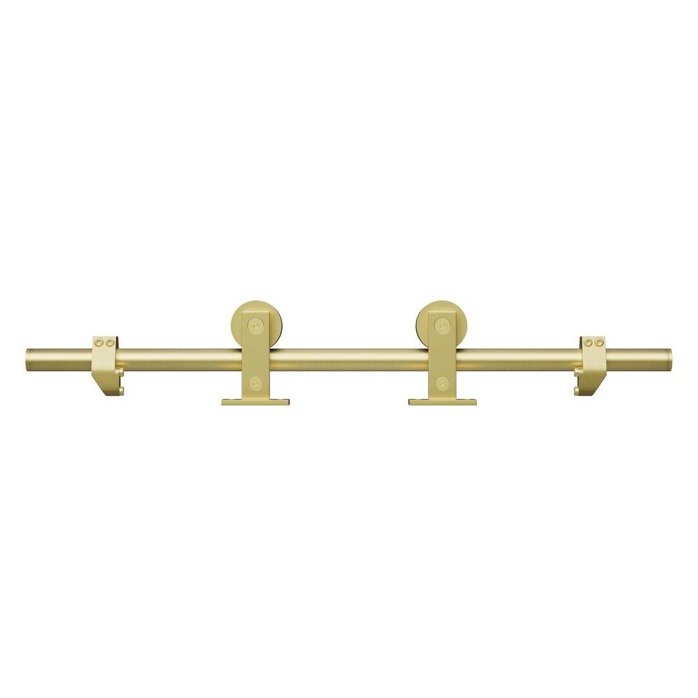 96 in. Single Roller Top-Mount Barn Door Hardware Kit in Champagne Brass 