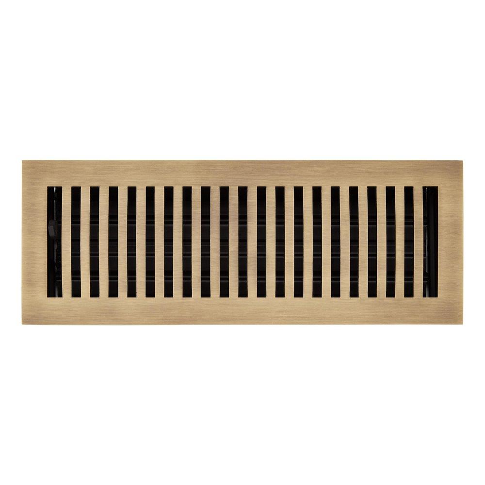 MODERN SOLID BRASS FLOOR/WALL REGISTER - ANTIQUE BRASS - 4 X 10 5-1/4 X 11-5/16 OVERALL 