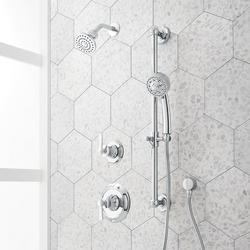Pressure Balanced Shower System in Chrome with Shower Head, Hand Shower, Slide Bar, Shower Arm, Hose, and Valve Trim