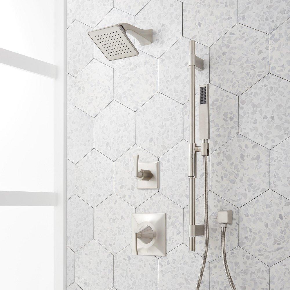 VILAMONTE PRESSURE BALANCE SHOWER SYSTEM WITH SLIDE BAR AND HAND SHOWER - BRUSHED NICKEL 
