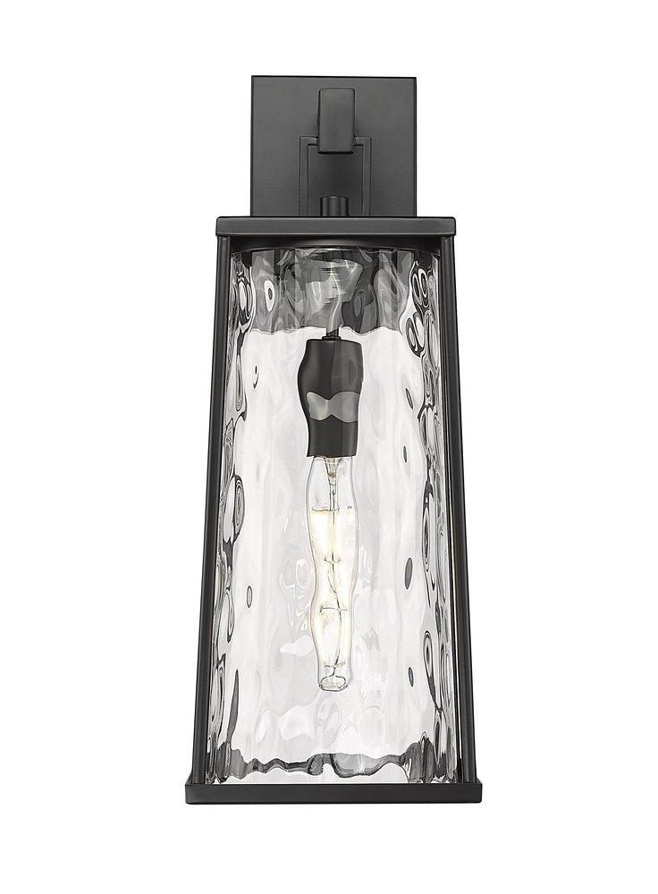 60W Incandescent 1-Light 19.75in. Outdoor Wall Sconce in Black / Clear Water?Textured Glass 