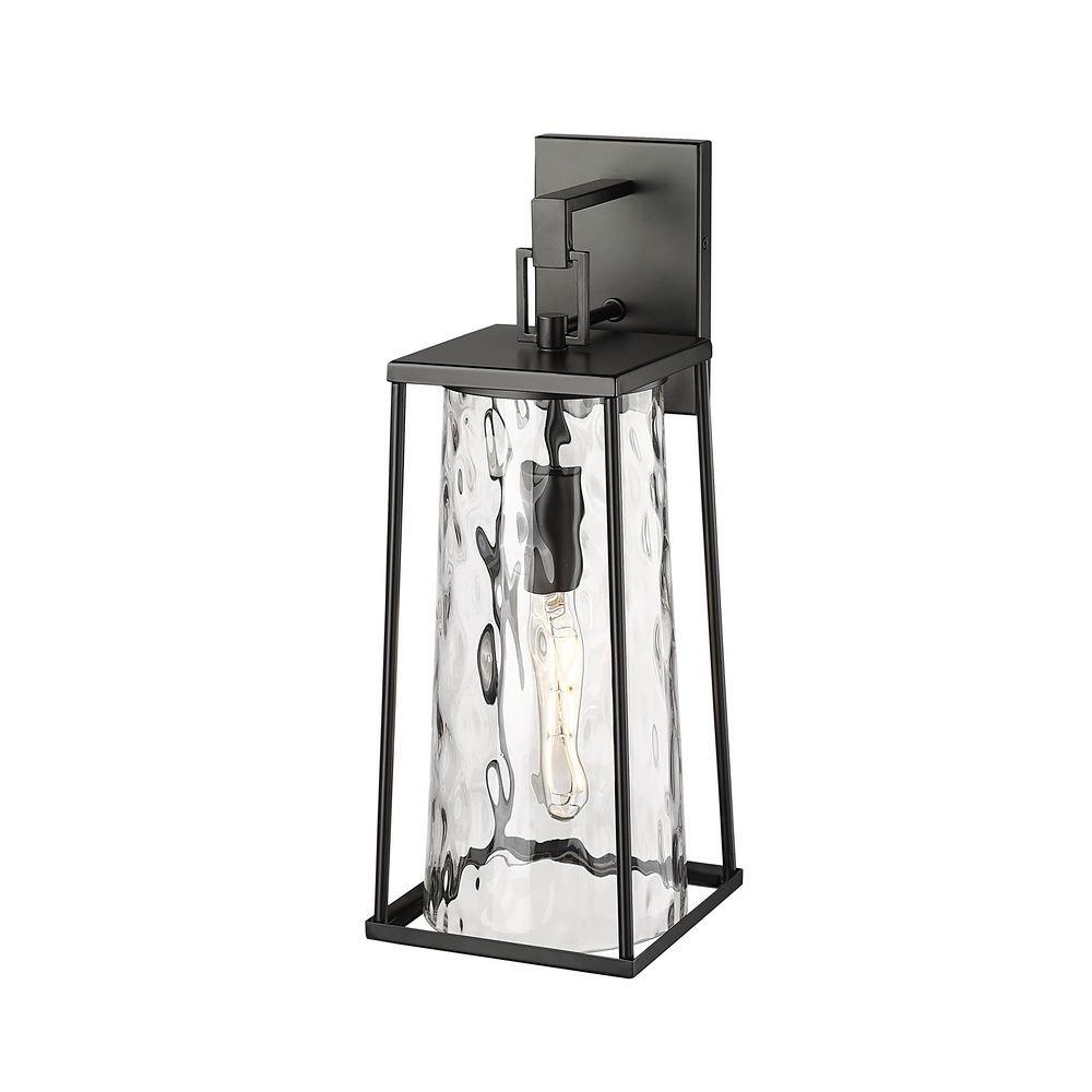 60W Incandescent 1-Light 19.75in. Outdoor Wall Sconce in Black / Clear Water?Textured Glass 