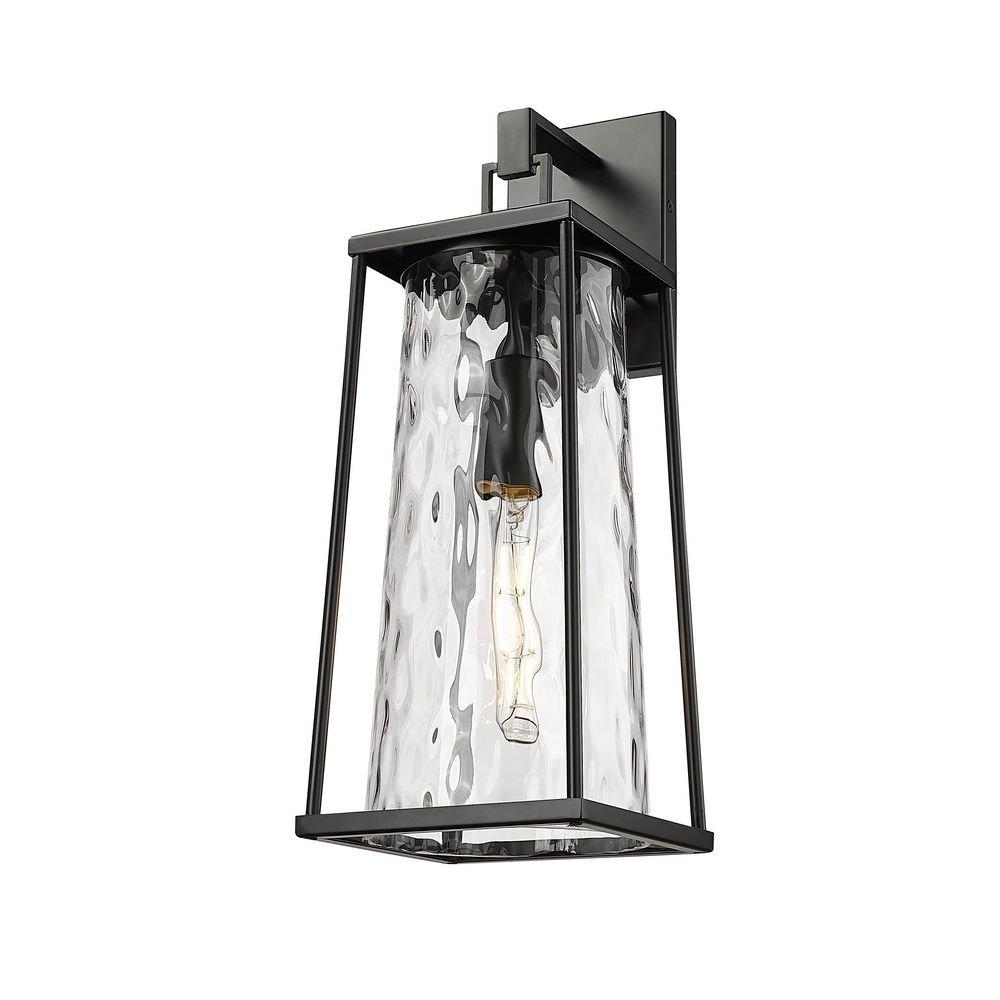60W Incandescent 1-Light 19.75in. Outdoor Wall Sconce in Black / Clear Water?Textured Glass 