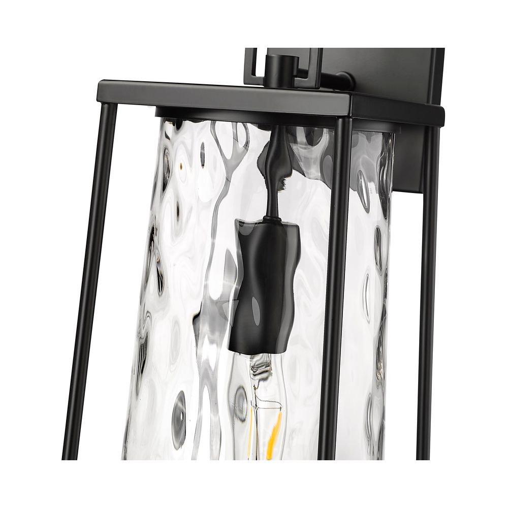 60W Incandescent 1-Light 19.75in. Outdoor Wall Sconce in Black / Clear Water?Textured Glass 
