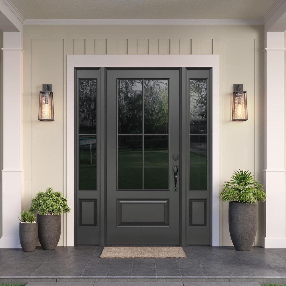 60W Incandescent 1-Light 19.75in. Outdoor Wall Sconce in Black / Clear Water?Textured Glass 