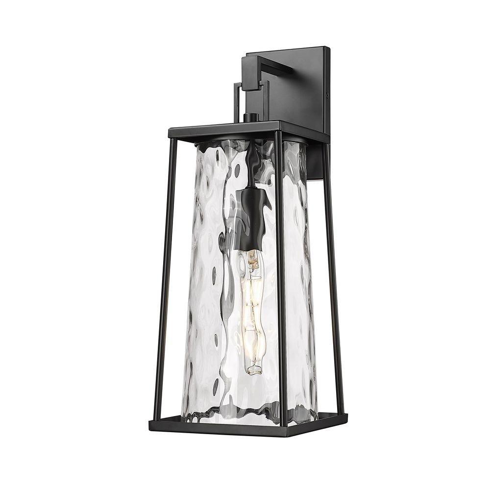 60W Incandescent 1-Light 19.75in. Outdoor Wall Sconce in Black / Clear Water?Textured Glass 