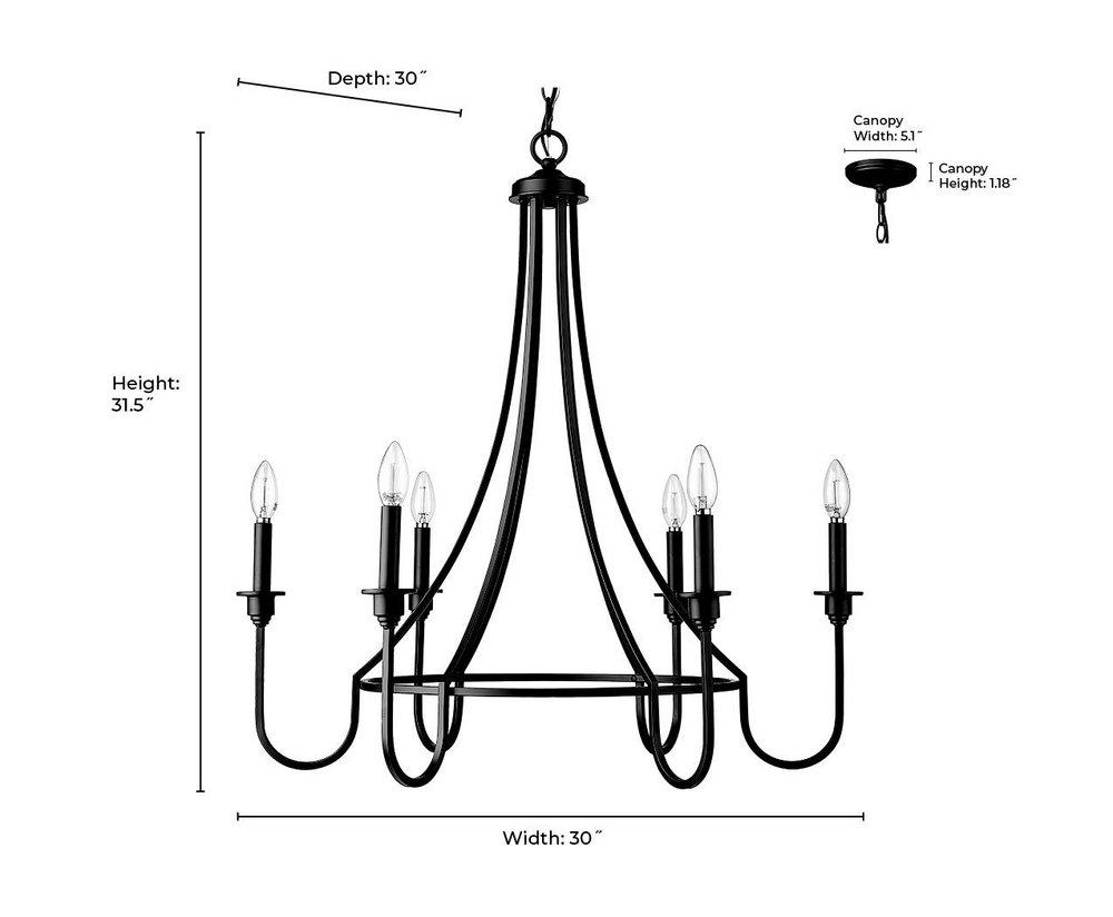 Millennium Lighting Matte Black 6-Light Chandelier Ceiling Light 