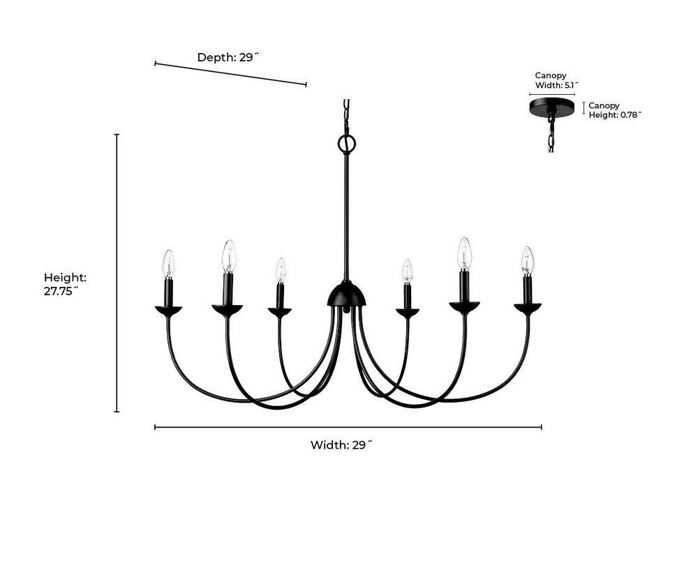 Millennium Lighting Matte Black 6-Light Chandelier Ceiling Light 