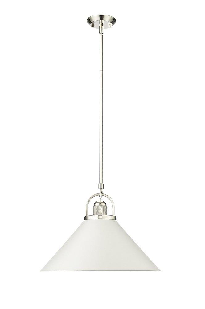 1-Light Pendant Light in Polished Nickel/Matte White 