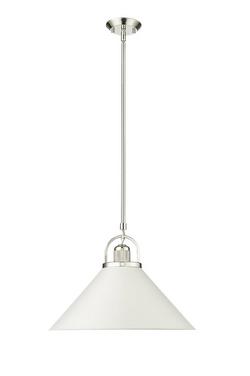 1-Light Pendant Light in Polished Nickel/Matte White