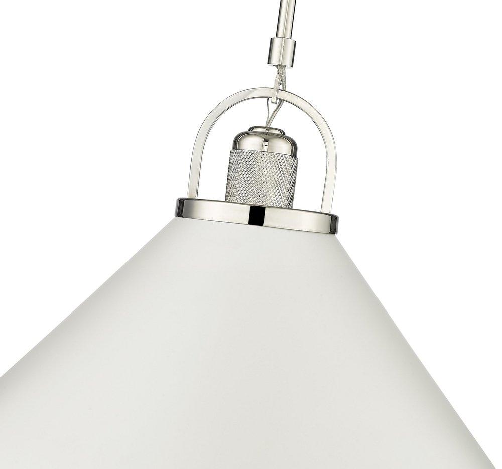 1-Light Pendant Light in Polished Nickel/Matte White 