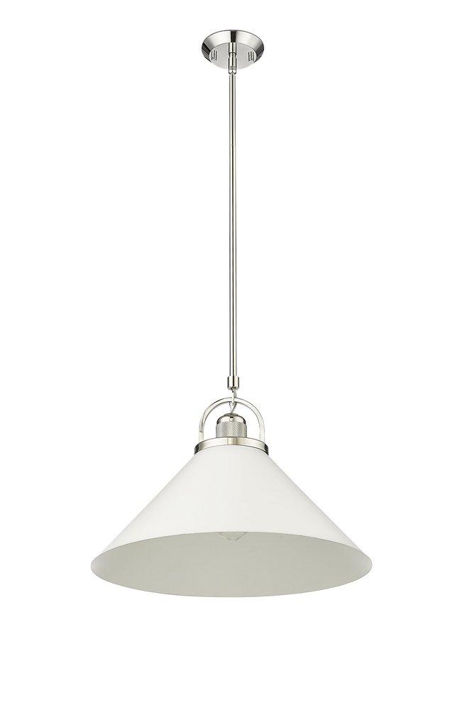1-Light Pendant Light in Polished Nickel/Matte White 