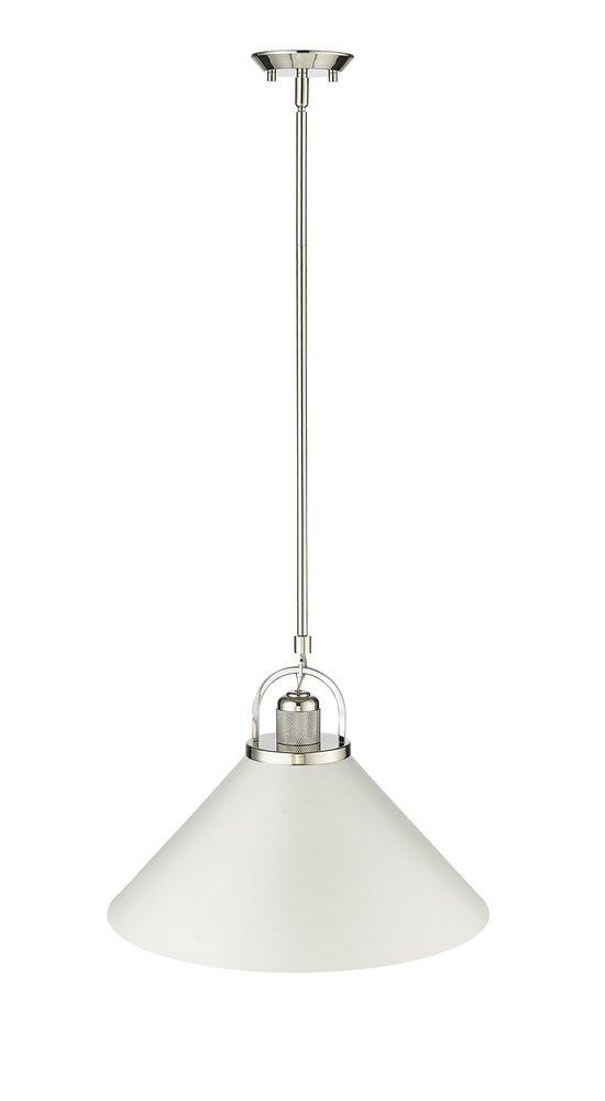 1-Light Pendant Light in Polished Nickel/Matte White 